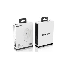 Мережеве зарядний пристрій SENTEO T-07 (version2) (2USB-C / PD / QC3.0 / 40W) (2Port) (white)
