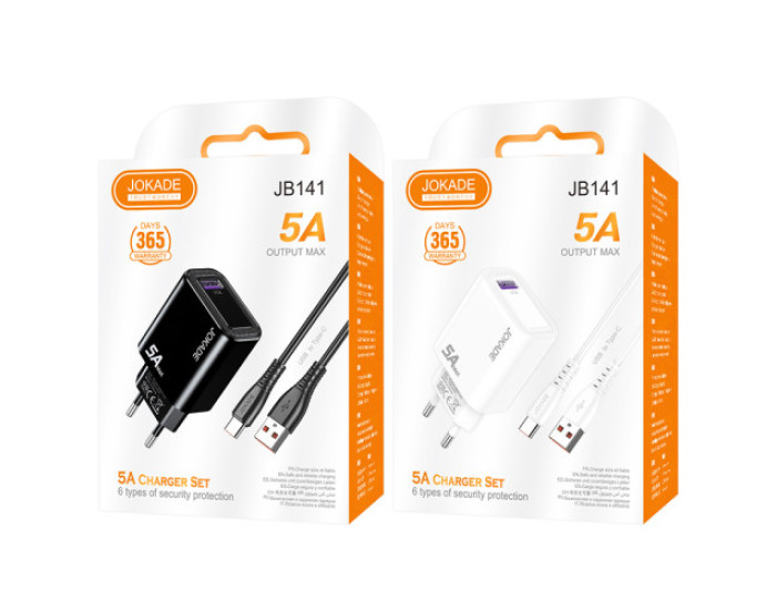 Сетевое зарядное устройство Jokade JB141 (1USB/5A) + кабель Type-C черный