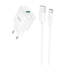 Сетевое зарядное устройство Hoco C140A Smart single port 1USB (18W/QC3.0) с кабелем Type-C, белое