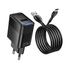 Сетевое зарядное устройство Hoco CS111A Lounge single-port 22.5W + кабель Type-C EU, черный