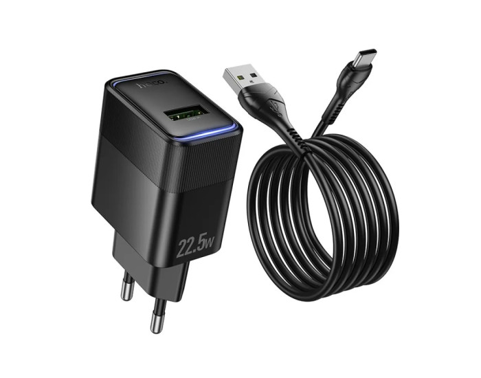 Сетевое зарядное устройство Hoco CS111A Lounge single-port 22.5W + кабель Type-C EU, черный