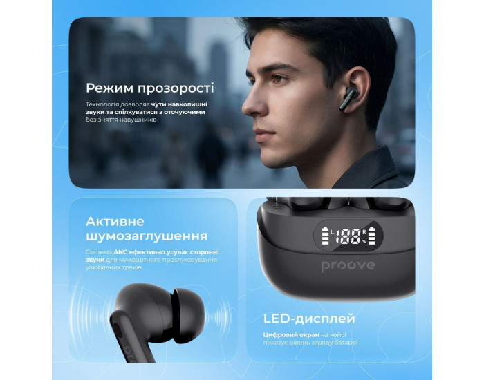 Беспроводные наушники Bluetooth Proove Digital Pro TWS with ANC (APP) черные