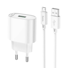 Мережеве зарядний пристрій Hoco C109A Finger 1USB (10.5W/QC3.0) з кабелем Micro, Білий