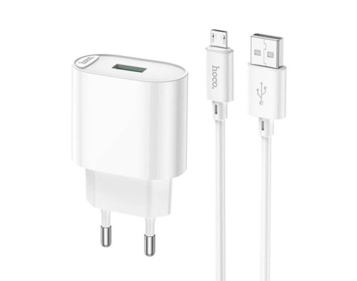 Мережеве зарядний пристрій Hoco C109A Finger 1USB (10.5W/QC3.0) з кабелем Micro, Білий