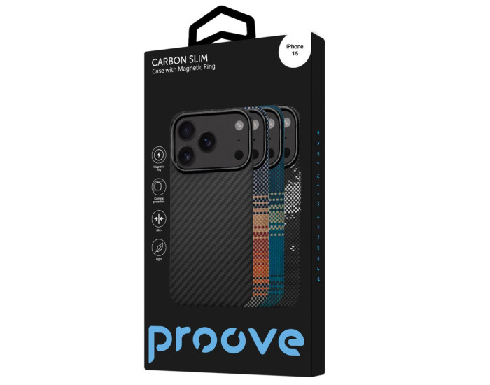 Чехол-силикон Proove Carbon Slim with MagSafe Ring iPhone 15, черный