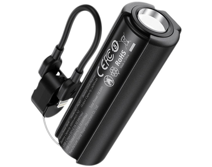 Портативна батарея (Power Bank) XO PR281 for Lightning з ліхтариком 5000mAh, чорний