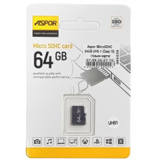Карта памяти Aspor MicroSDHC 64GB UHS-I (Class 10) (только карта)