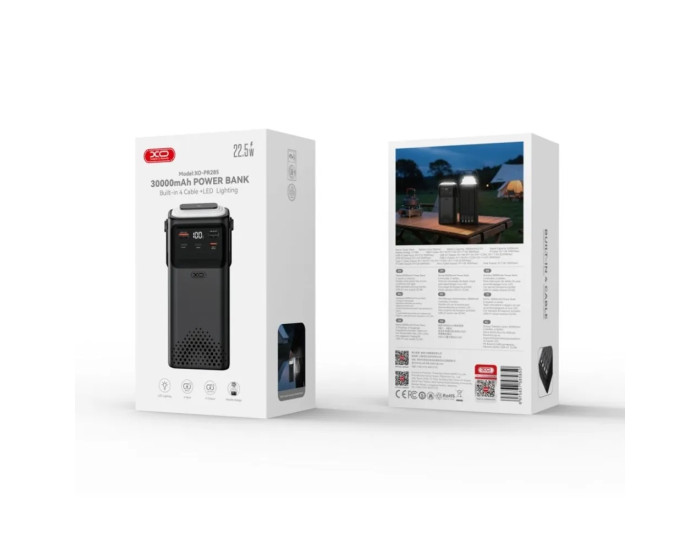 Портативна батарея (Power Bank) XO PR285 (PD20W+QC22.5W) Four cables + Lighting 30000 mAh, чорний
