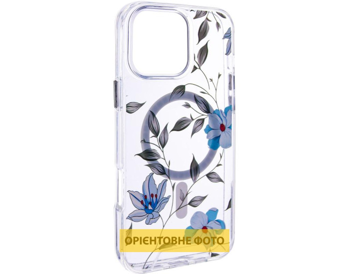 Чехол-силикон TPU+PC Clear Garden with MagSafe iPhone Air, Blue blossom