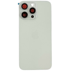 Задня кришка iPhone 15 Pro Max біла, White Titanium, з рамкою, в у комплекті Скло камери, магнітне кільце, оригінал