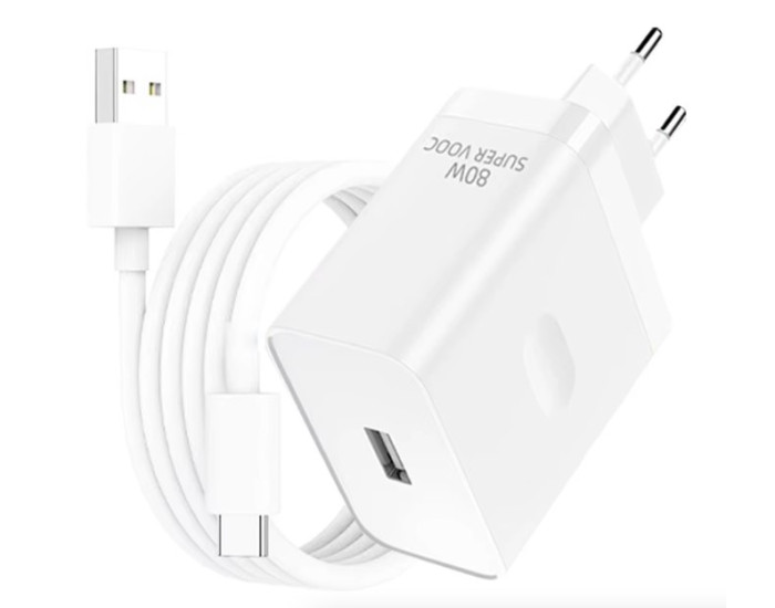 Сетевое зарядное устройство SuperVOOC 80W Oppo/OnePlus/Realme with USB to Type-C cable (VCB80ACH) белый