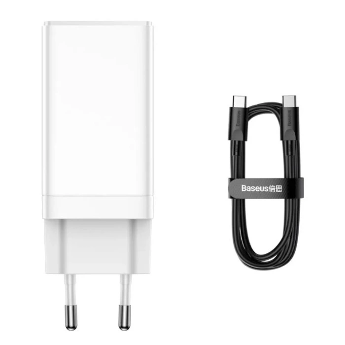 Мережеве зарядний пристрій Baseus GaN3 Pro Quick Charger 65W з кабелем Type-C to Type-C (100W) (CCGP050102 ) White