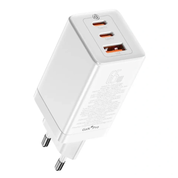 Мережеве зарядний пристрій Baseus GaN3 Pro Quick Charger 65W з кабелем Type-C to Type-C (100W) (CCGP050102 ) White