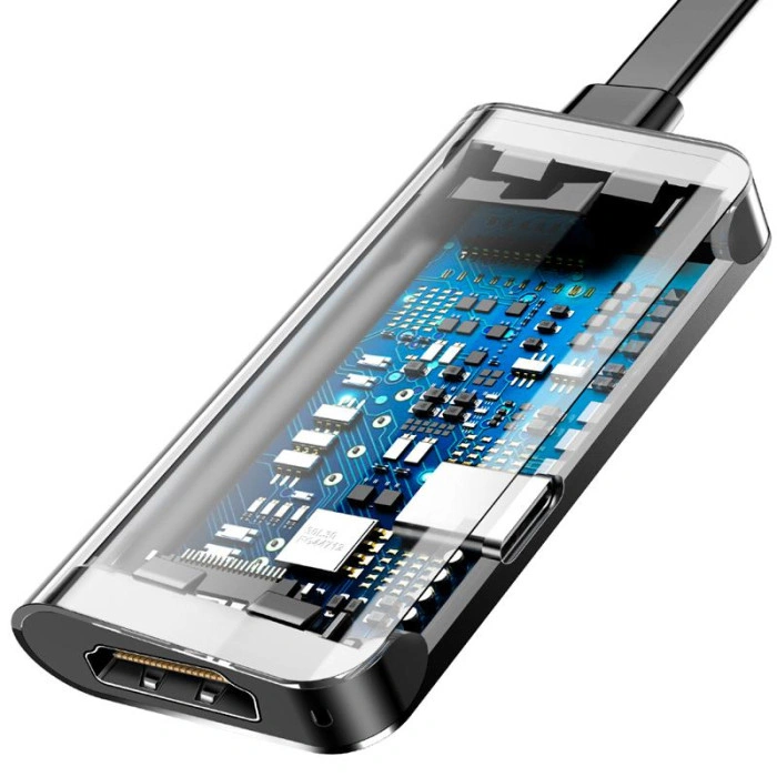 Перехідник USB HUB Baseus Little Box (CAHUB-E0G) Type-C to HDMI+Type-C Smart HUB Converter (Сірий / Grey)