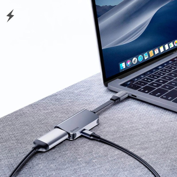 Перехідник USB HUB Baseus Little Box (CAHUB-E0G) Type-C to HDMI+Type-C Smart HUB Converter (Сірий / Grey)