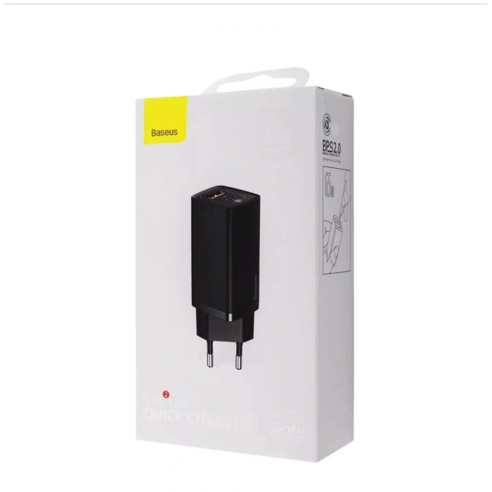 Мережеве зарядний пристрій Baseus GaN2 Lite Quick Charger C+U 65W EU (CCGAN2L-B01) (Чорний \ Black)