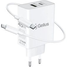Мережеве зарядний пристрій Gelius X-Duo PRO (GP-HC053) з кабелем (Type-C/Type-C) (45W) Білий