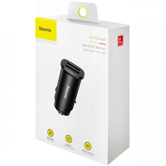 Автомобільне зарядний пристрій Square Metal 2USB 30W/QC3.0 Black CCALL-DS01