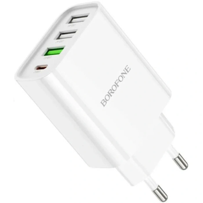 Мережеве зарядний пристрій Borofone BA79A Clever (PD20W+QC3.0) (3 USB-A+ 1 USB-C) Білий