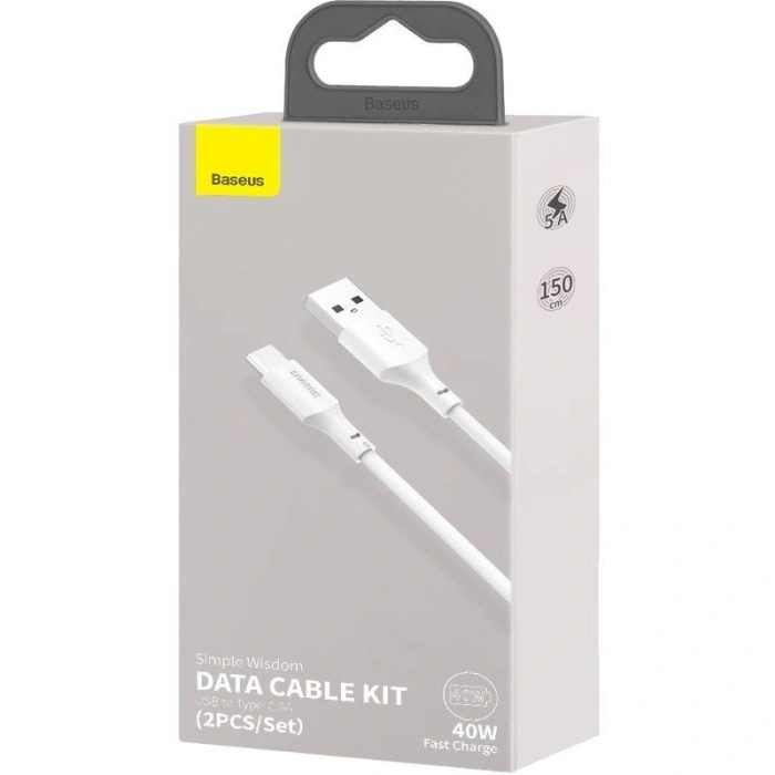 Кабель USB Baseus Simple Wisdom Data Cable Kit Type-C (2PCS/Set) (TZCATZJ-02) (1.5m) (Білий / White)