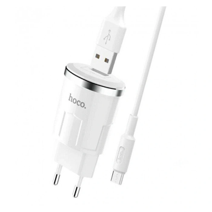 Мережеве зарядний пристрій Hoco C37A з кабелем Micro (1USB, 2.4A) (Білий / White)