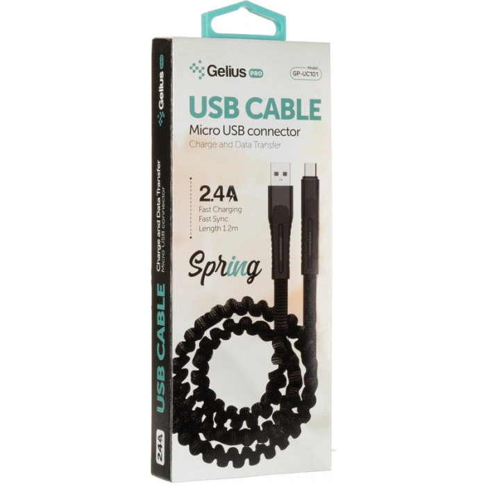 Кабель USB Gelius Pro Spring GP-UC101 Micro USB (2.4A) (Чорний \ Black)