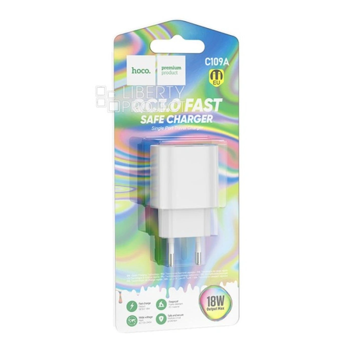 Мережеве зарядний пристрій Hoco C109A Finger 1USB (18W/QC3.0) White