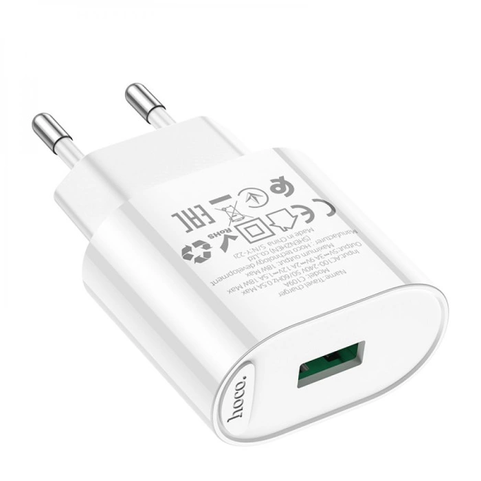 Мережеве зарядний пристрій Hoco C109A Finger 1USB (18W/QC3.0) White