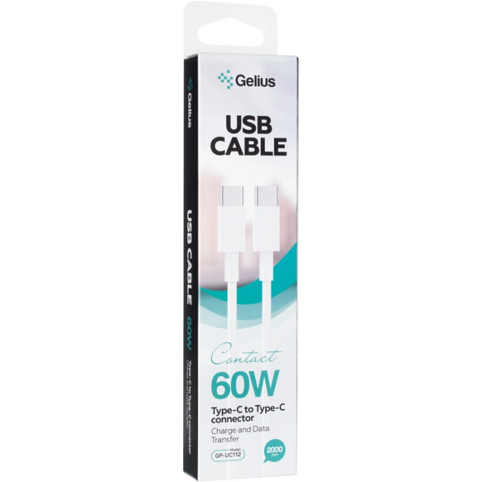 Кабель USB Gelius Contact GP-UC112 60W Type-C / Type-C (2m) (Білий / White)