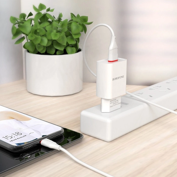 Мережеве зарядний пристрій Borofone BA20A Sharp (1USB/2.1A) з кабелем Micro White