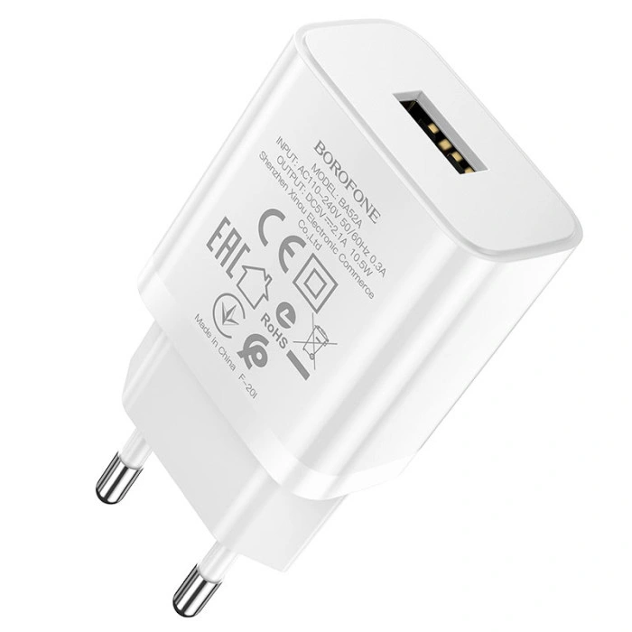 Мережеве зарядний пристрій Borofone BA52A Gamble (1USB/2.1A) White