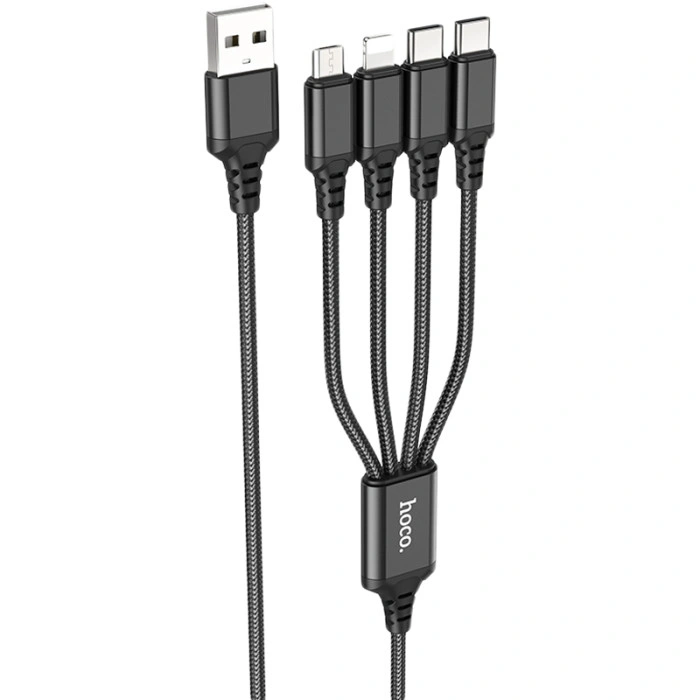 Кабель USB Hoco X76 4in1 Super Charging Cable (Type-C+Type-C+iPhone+Micro) 1m (Чорний \ Black)