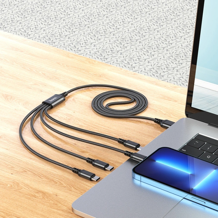 Кабель USB Hoco X76 4in1 Super Charging Cable (Type-C+Type-C+iPhone+Micro) 1m (Чорний \ Black)