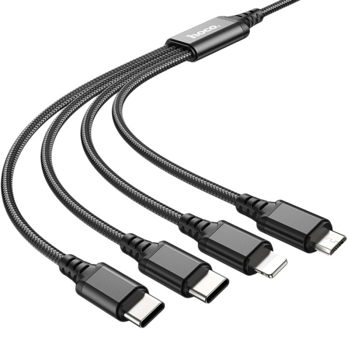 Кабель USB Hoco X76 4in1 Super Charging Cable (Type-C+Type-C+iPhone+Micro) 1m (Чорний \ Black)