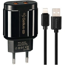 Мережеве зарядний пристрій Gelius Pro Avangard (GP-HC06) з кабелем lightning (2USB, 2.4A) чорний