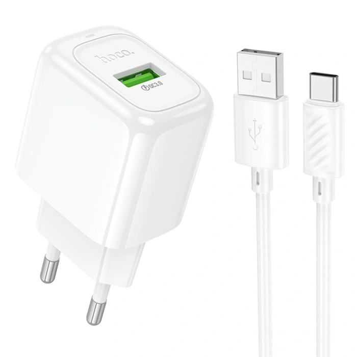 Мережеве зарядний пристрій Hoco CS52A Surplus QC3.0 (1USB-A) + Кабель Type-C, Білий
