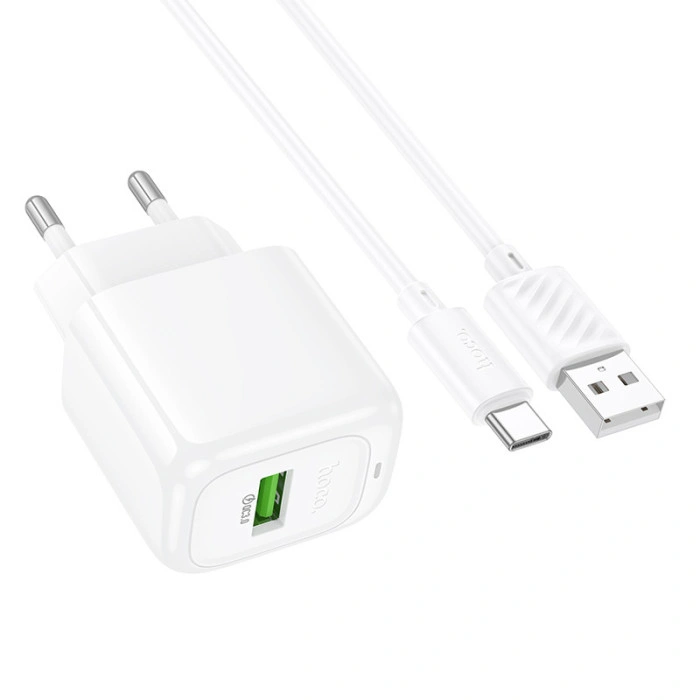 Мережеве зарядний пристрій Hoco CS52A Surplus QC3.0 (1USB-A) + Кабель Type-C, Білий